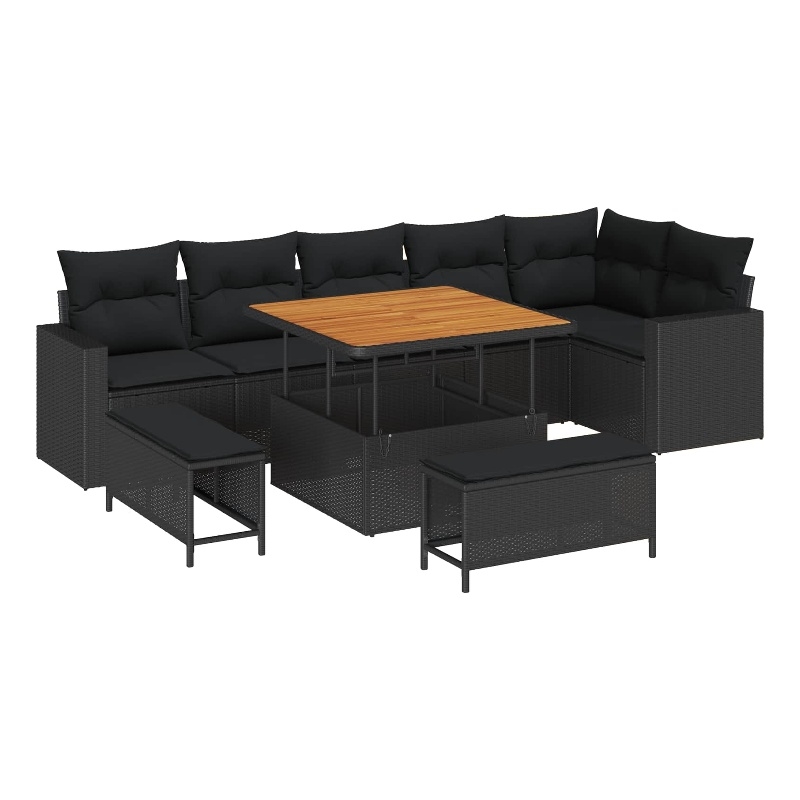 vidaXL Solid Acacia Wood Sofa Set in Black