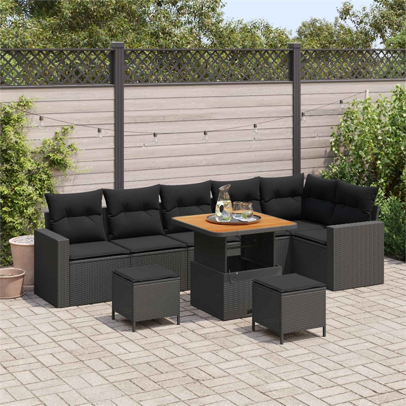 vidaXL Solid Acacia Wood Sofa Set in Black