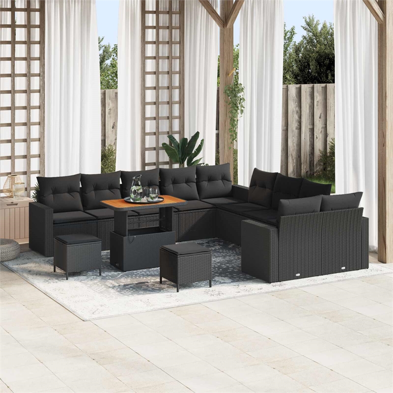 vidaXL Solid Acacia Wood Sofa Set in Black