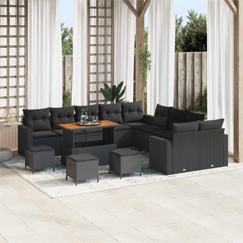 vidaXL Solid Acacia Wood Sofa Set in Black