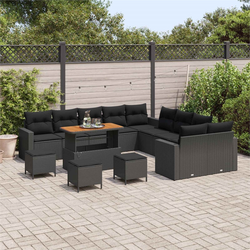 vidaXL Solid Acacia Wood Sofa Set in Black
