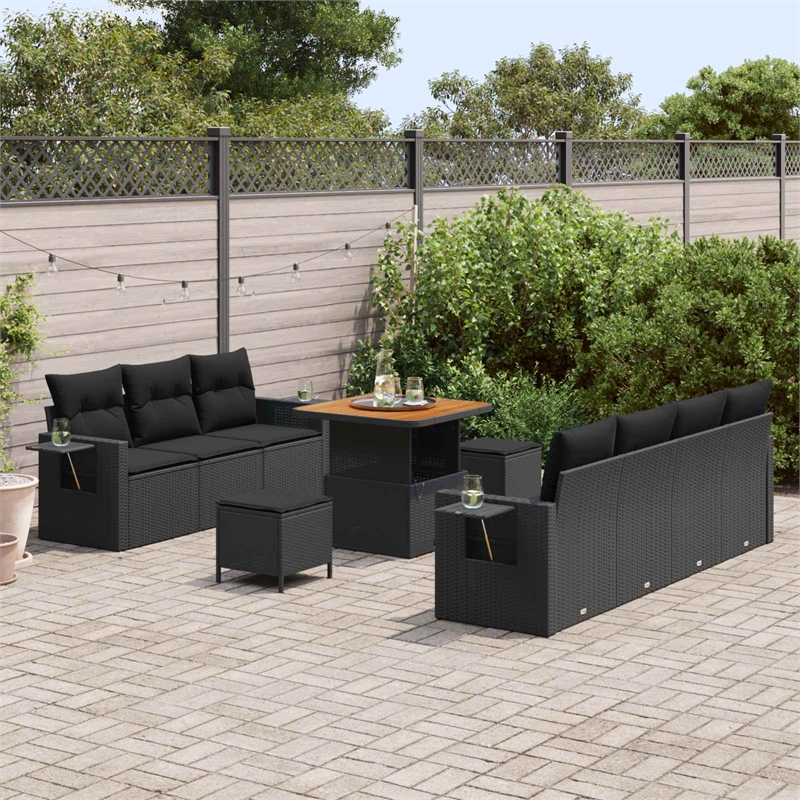 vidaXL Solid Acacia Wood Small Sofa Set in Black