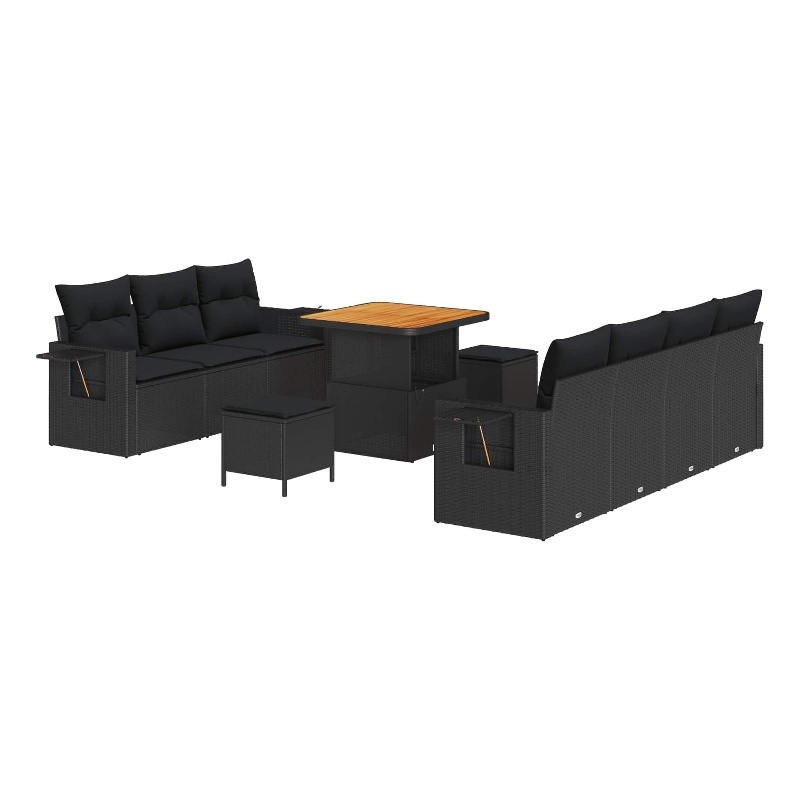 vidaXL Solid Acacia Wood Small Sofa Set in Black