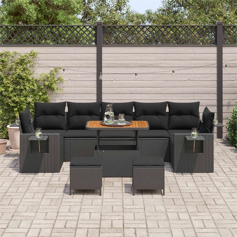 vidaXL Solid Acacia Wood Sofa Set in Black