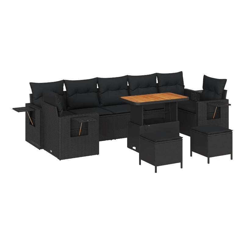 vidaXL Solid Acacia Wood Sofa Set in Black