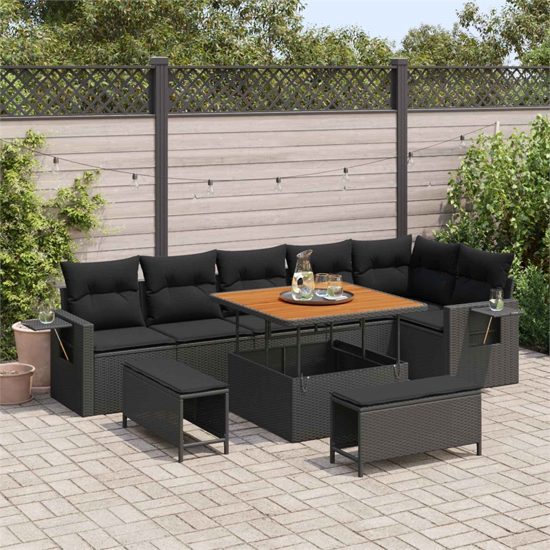 vidaXL Solid Acacia Wood Sofa Set in Black