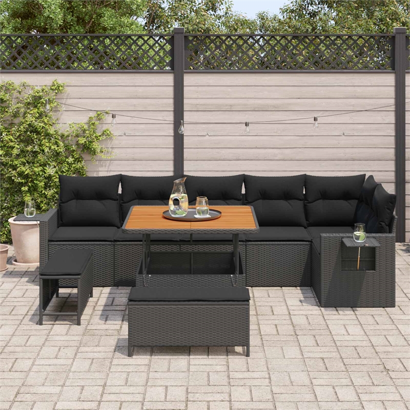 vidaXL Solid Acacia Wood Sofa Set in Black