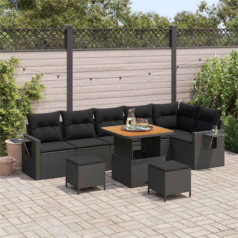 vidaXL Solid Acacia Wood Sofa Set in Black
