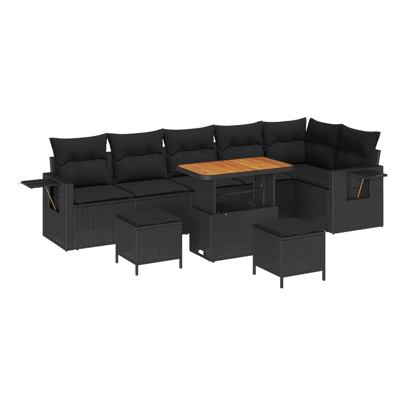 vidaXL Solid Acacia Wood Sofa Set in Black