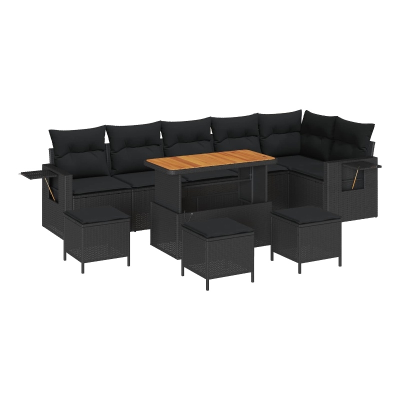 vidaXL Solid Acacia Wood Sofa Set in Black