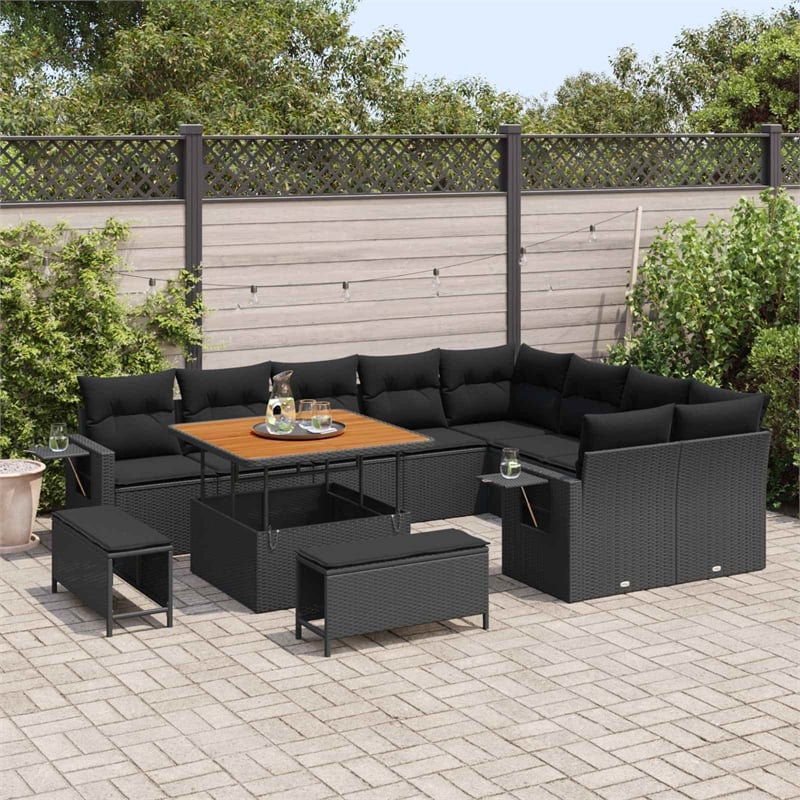 vidaXL Solid Acacia Wood Sofa Set in Black