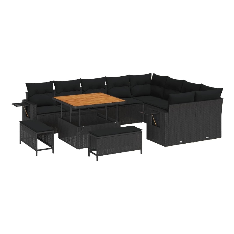 vidaXL Solid Acacia Wood Sofa Set in Black