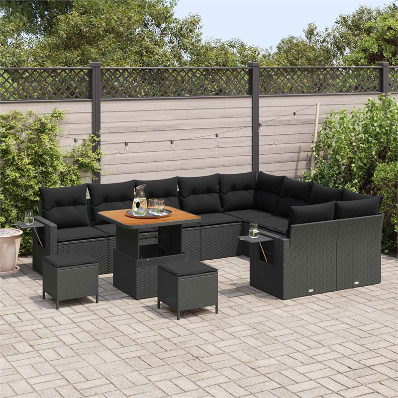 vidaXL Solid Acacia Wood Sofa Set in Black