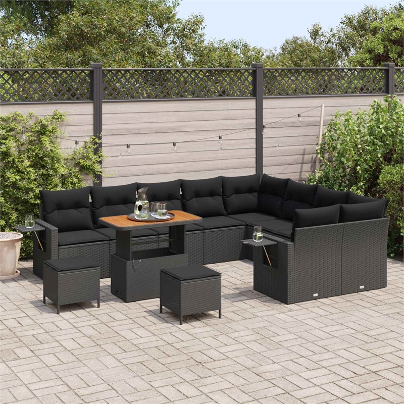 vidaXL Solid Acacia Wood Sofa Set in Black