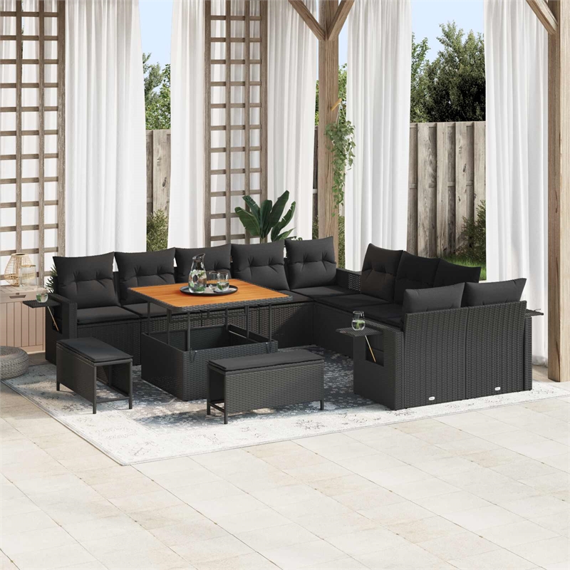 vidaXL Solid Acacia Wood Sofa Set in Black
