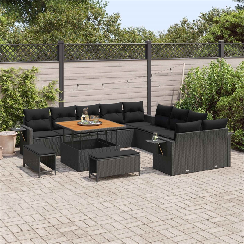 vidaXL Solid Acacia Wood Sofa Set in Black