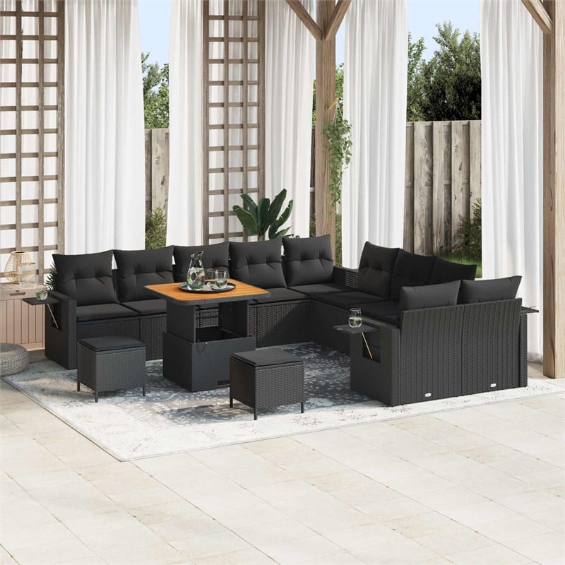 vidaXL Solid Acacia Wood Sofa Set in Black