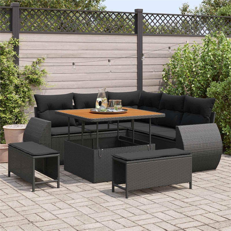 vidaXL Solid Acacia Wood Sofa Set in Black