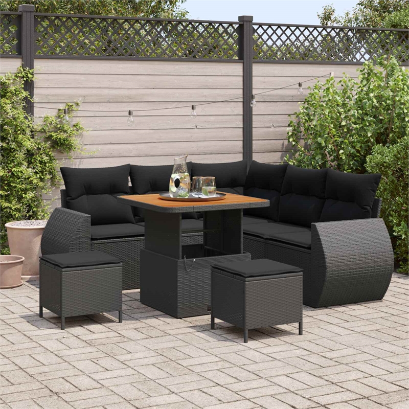 vidaXL Solid Acacia Wood Sofa Set in Black