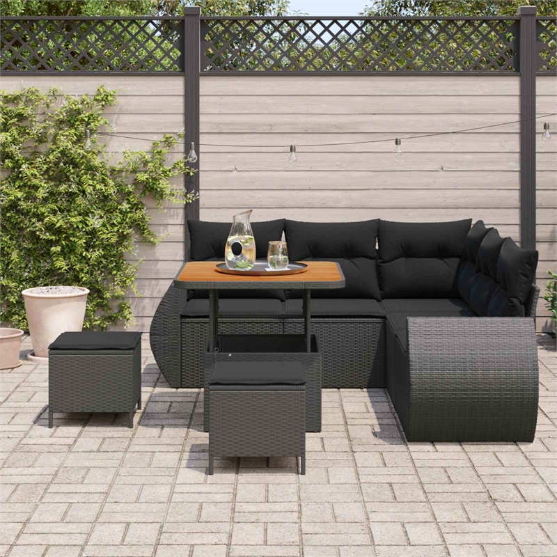 vidaXL Solid Acacia Wood Sofa Set in Black