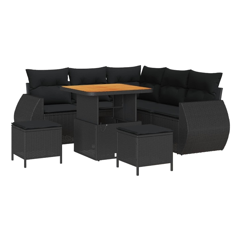 vidaXL Solid Acacia Wood Sofa Set in Black
