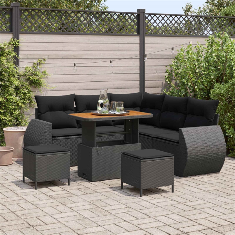 vidaXL Solid Acacia Wood Sofa Set in Black