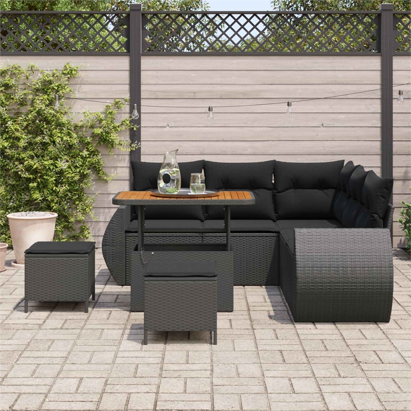 vidaXL Solid Acacia Wood Sofa Set in Black