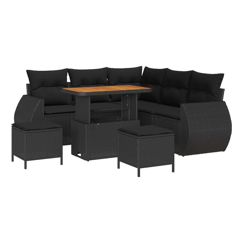 vidaXL Solid Acacia Wood Sofa Set in Black