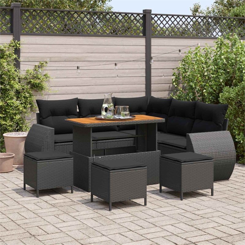 vidaXL Solid Acacia Wood Sofa Set in Black