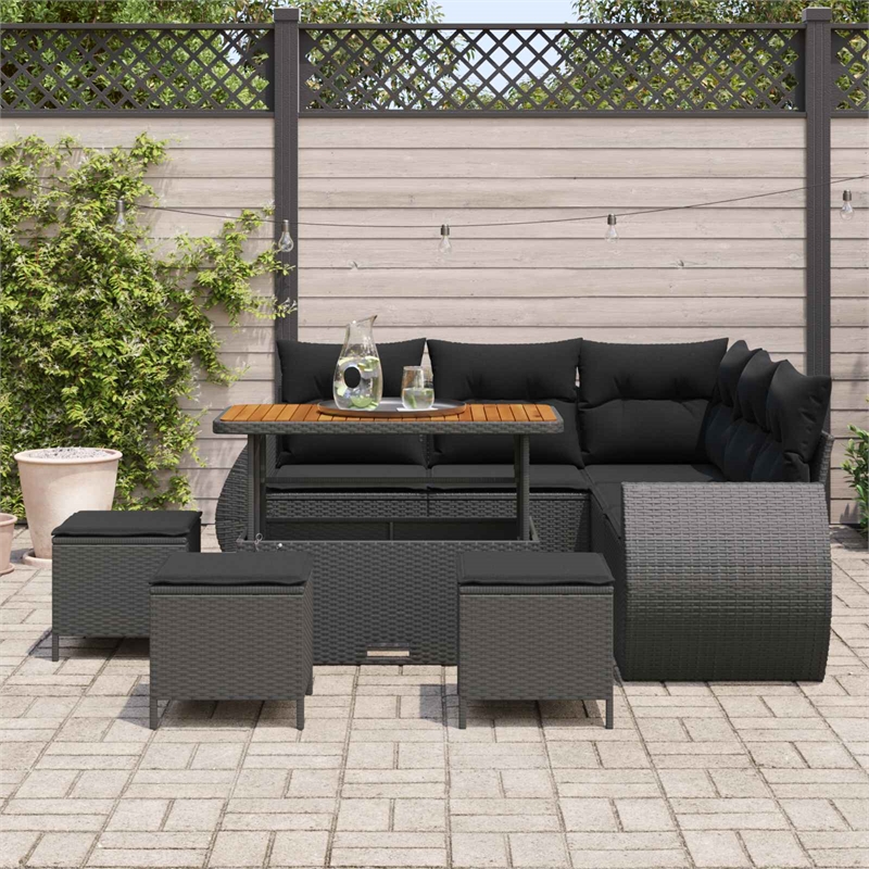 vidaXL Solid Acacia Wood Sofa Set in Black
