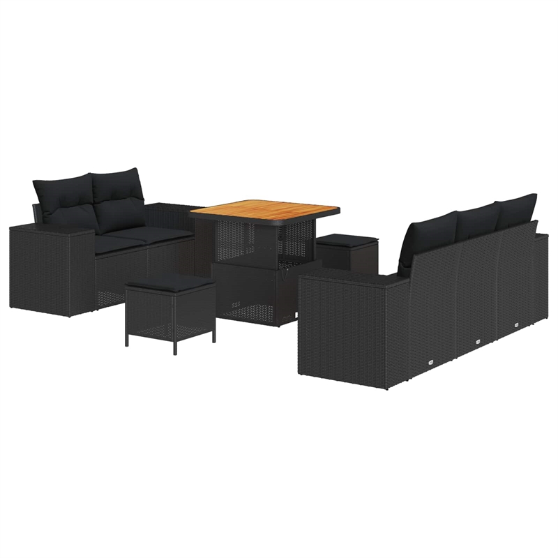 vidaXL Solid Acacia Wood Sofa Set in Black