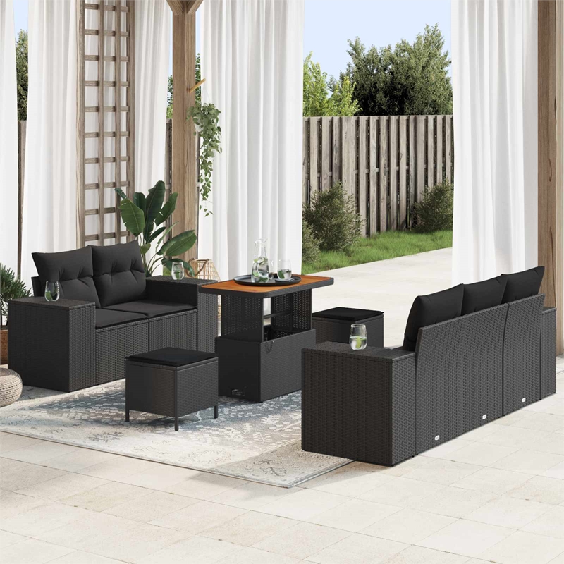 vidaXL Solid Acacia Wood Sofa Set in Black
