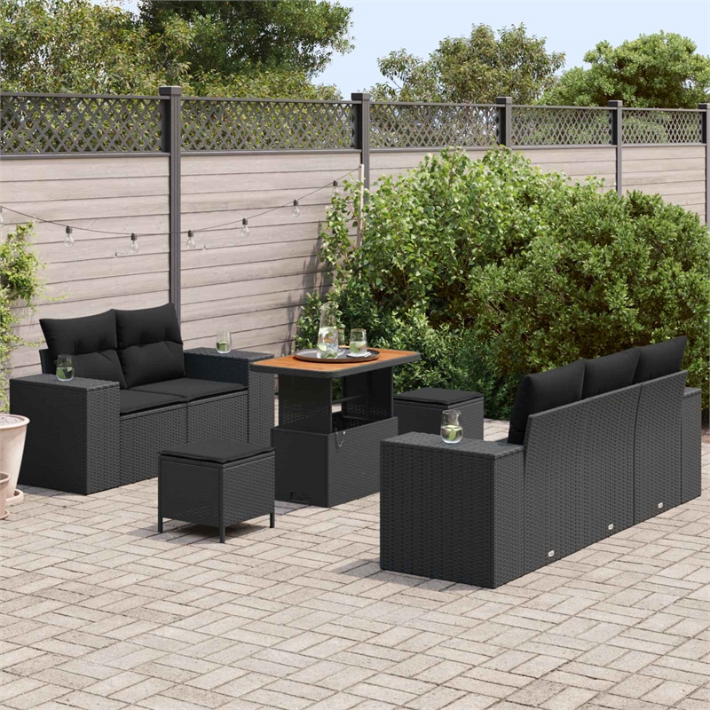 vidaXL Solid Acacia Wood Sofa Set in Black