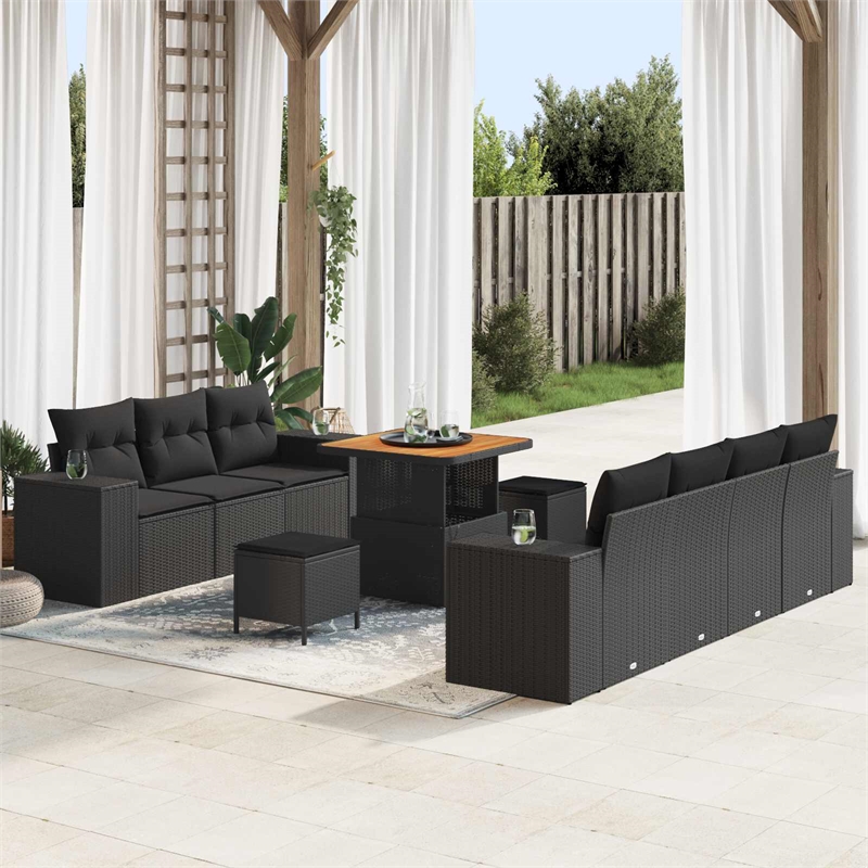 vidaXL Solid Acacia Wood Standard Sofa Set in Black