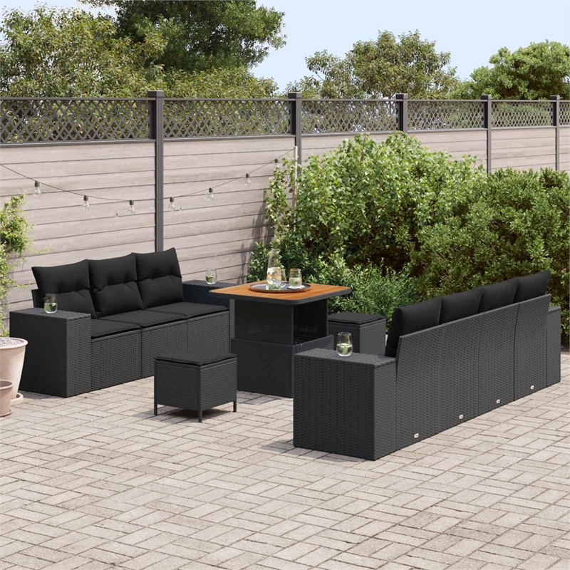 vidaXL Solid Acacia Wood Standard Sofa Set in Black