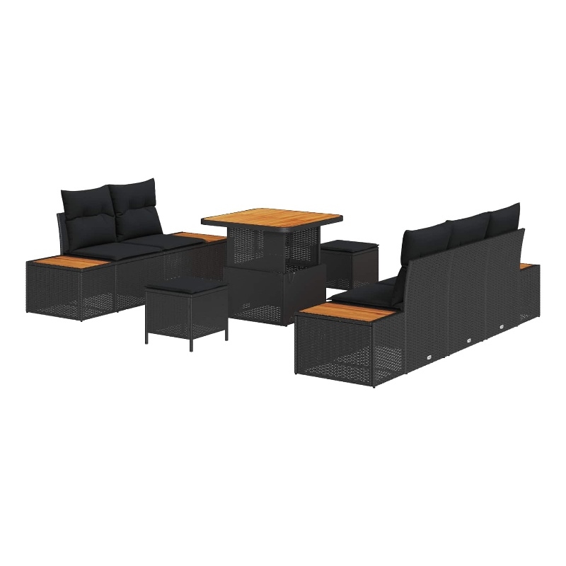 vidaXL Solid Acacia Wood Sofa Set in Black