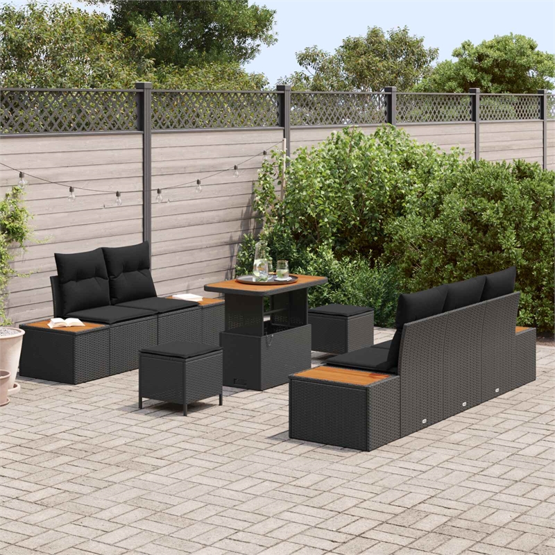 vidaXL Solid Acacia Wood Sofa Set in Black