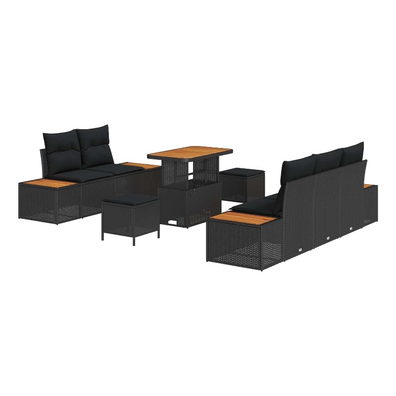 vidaXL Solid Acacia Wood Sofa Set in Black