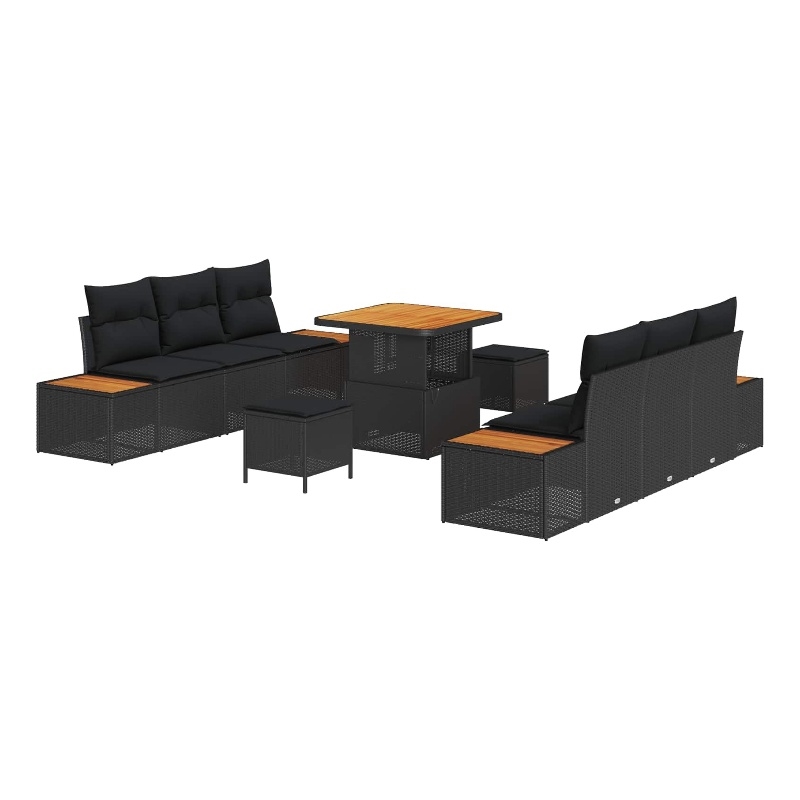 vidaXL Solid Acacia Wood Sofa Set in Black