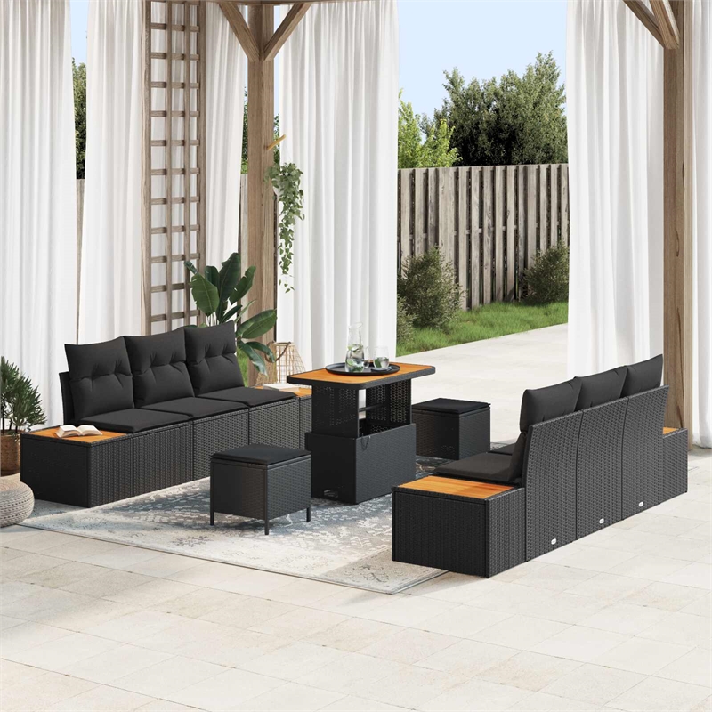 vidaXL Solid Acacia Wood Sofa Set in Black