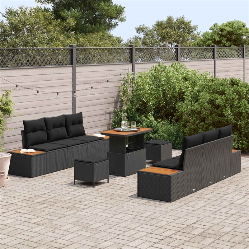 vidaXL Solid Acacia Wood Sofa Set in Black