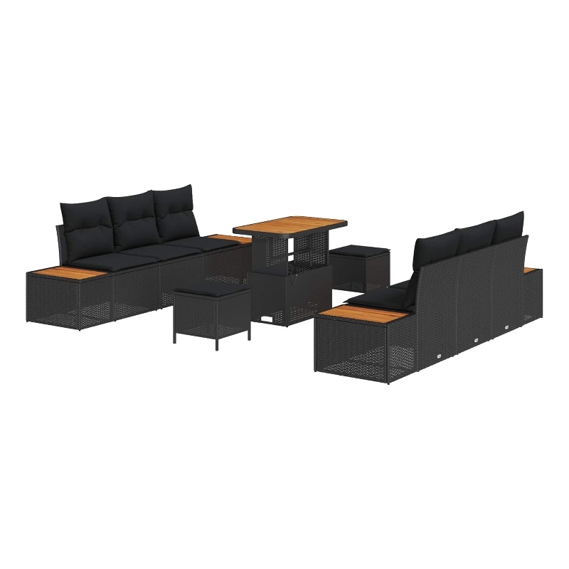 vidaXL Solid Acacia Wood Sofa Set in Black