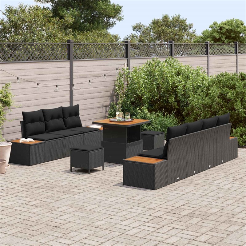vidaXL Poly Rattan Small Sofa Set in Black