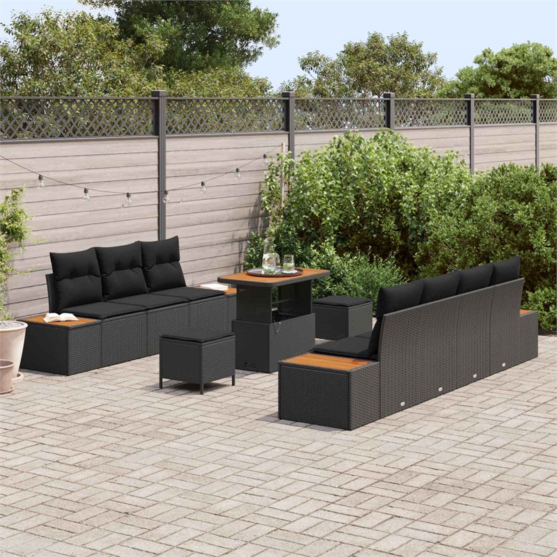vidaXL Poly Rattan Small Sofa Set in Black