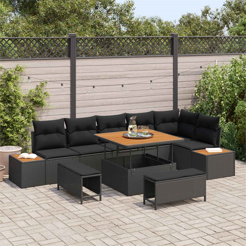 vidaXL Solid Acacia Wood Sofa Set in Black