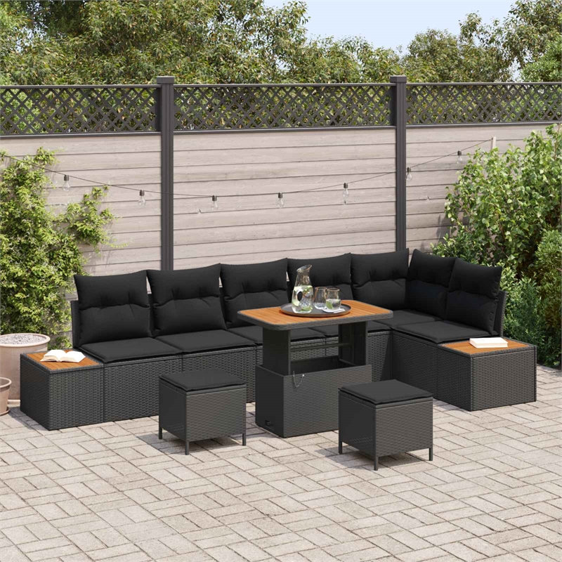 vidaXL Solid Acacia Wood Sofa Set in Black