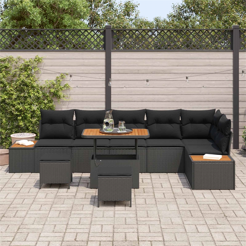 vidaXL Solid Acacia Wood Sofa Set in Black