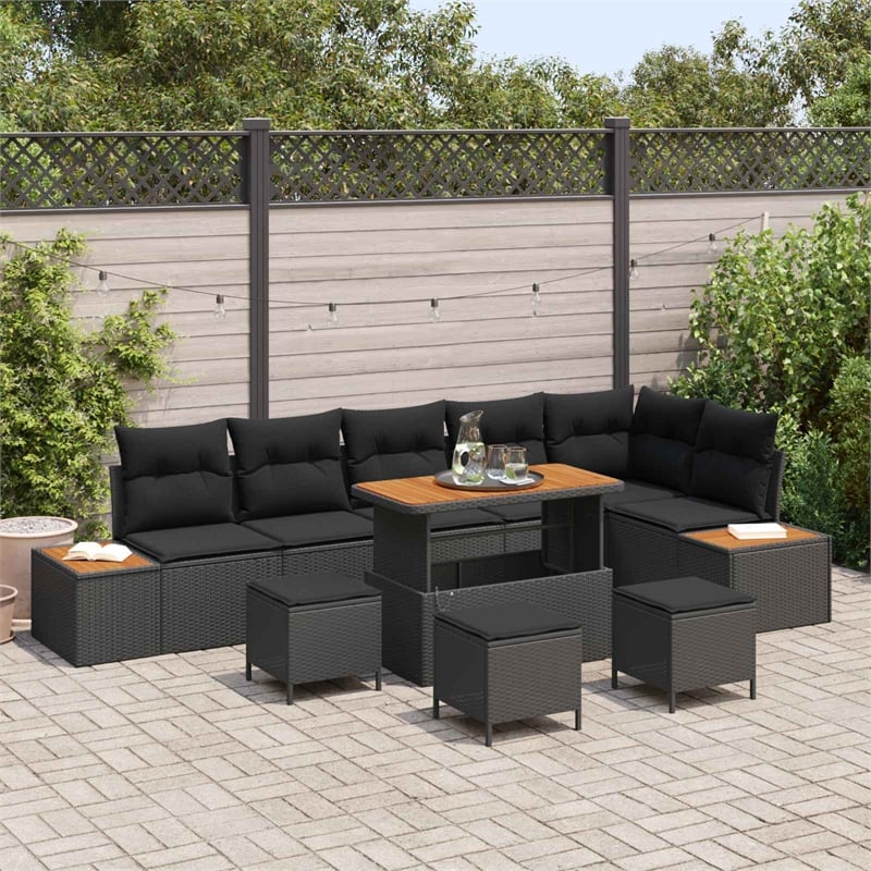vidaXL Solid Acacia Wood Sofa Set in Black