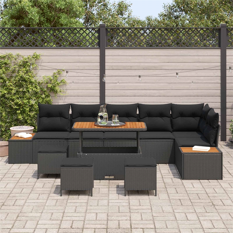 vidaXL Solid Acacia Wood Sofa Set in Black