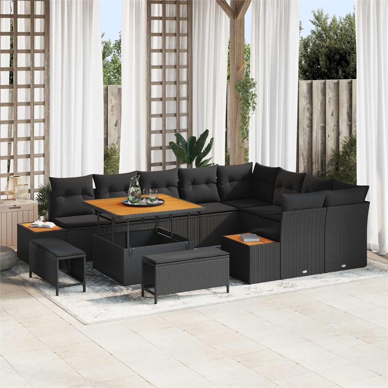 vidaXL Solid Acacia Wood Sofa Set in Black